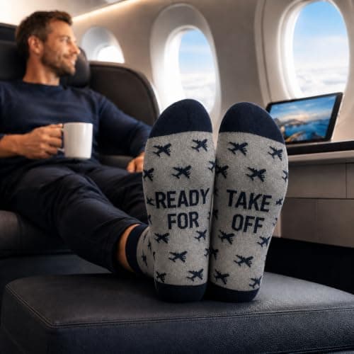 ARG Men’s Funny Airplane Pattern Novelty Socks – “Ready for Take Off” Travel Gift Socks Funny Aeroplane Gift Grey, UK Size 6-11, EU 39-46 — view 3