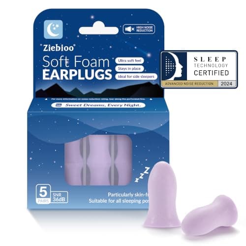 𝐓𝐎𝐏 𝟐𝟎𝟐𝟒 Ziebioo Super Soft Foam Ear Plugs for Sleep, Ergonomic Design, 36dB SNR Noise Cancelling Hypoallergenic Earplugs for Snoring Blocking, Flying, Studying, Work