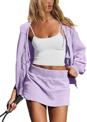 Panadila Womens 2 Piece Workout Sets Lounge Matching Sets Zip Up Hoodie and Skirt Gym Clothes Yoga Outfits, Lavender Purple, S — view 2