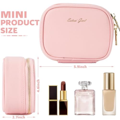 Extrei Gent Small Makeup Bag Travel Train Case with Mirror and Light Mini Travel Makeup Train Case Cosmetic Organizer 3 Adjustable Brightness Toiletry Bag Portable Artist Storage, Pink, S, Mini Ature — view 2