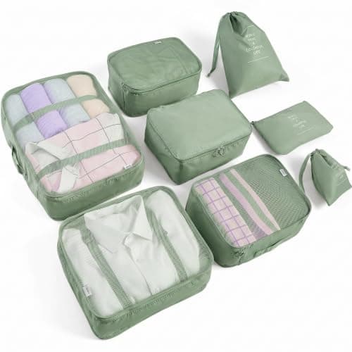 LANSKLBD 6/8 Set Packing Cubes for Suitcases Travel Luggage Packing Organizers,Travel Accessories Essentials Luggage Organizer with Shoe/Tioletry/Laundry Bag (Matcha Green, 8 set)