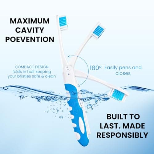2Pcs Folding Toothbrush, Portable Travel Toothbrush Set, Lightweight Soft Tooth Brush for Travel, Camping, Hiking, Office (Pink & Blue) — view 2