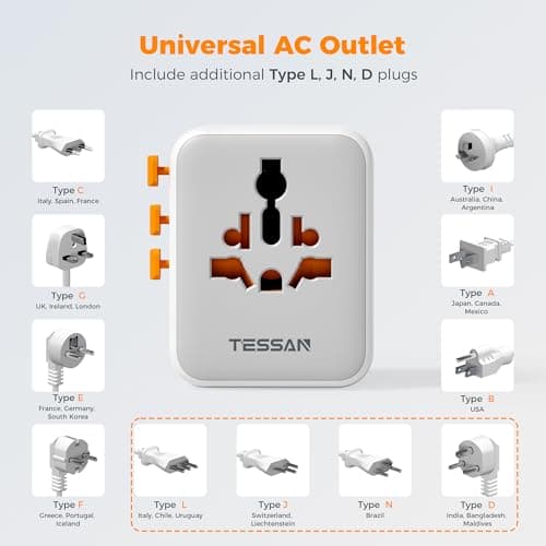 TESSAN Universal Travel Adapter, Worldwide Plug with 2 USB A and 2 USB C — view 6