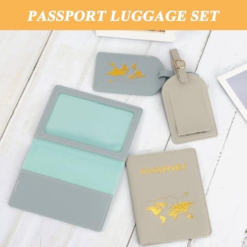 ZDNT 4 Pcs Passport Cover and Luggage Tag,Passport Holder,Passport Cover Luggage Tag Set,PU Leather Passport Holder Travel Wallet Case Organiser for Passport Credit Card Business ((Blue, Grey)) — view 4