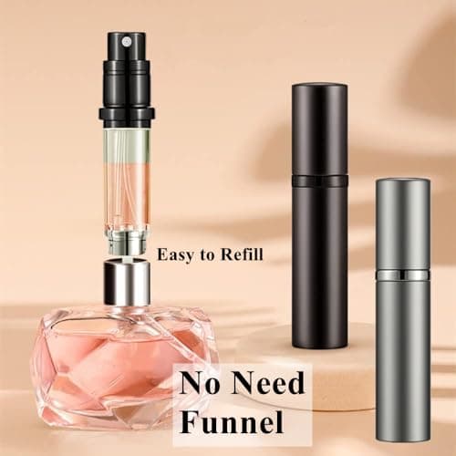 Aurdox Perfume Atomiser, Portable and Refillable mini Perfume Spray Bottles Empty Sprays 2Pack, Dispensers, Atomizers with Pump for Travel, 5ml/black and Silver Grey — view 3