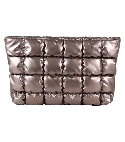 HFLZBRO Puffy Quilted Makeup Bag, Cosmetic Bag, Travel Toiletry Organizer Pouch, Clutch for Women (Gold)