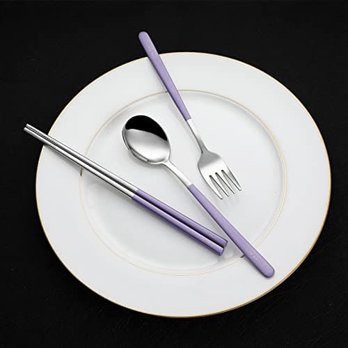 DEVICO Travel Cutlery Set, Camping Cutlery Set for 1, Portable 18/8 Stainless Steel Camping Utensils Include Fork Spoon Chopsticks (Purple) — view 4