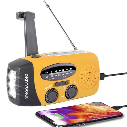 NNOOAADIO Wind Up Solar Hand Crank Radio, 2000mAh SOS Alarm for Camping