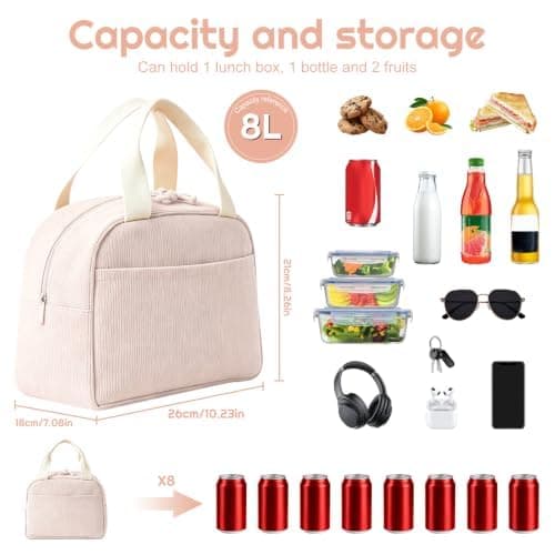 Crevice Insulated Portable Corduroy Lunch Bag 8L for Women and Men — view 5