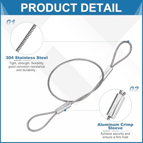 PATIKIL 1.2mmD x 8"L Outdoor Travel Security Cable, 5PCS 304 Stainless Steel Safety Wire Rope Luggage Anti-Theft Cable with Loop Ends for Bike Motorcycle Home Decoration, Silver — view 3