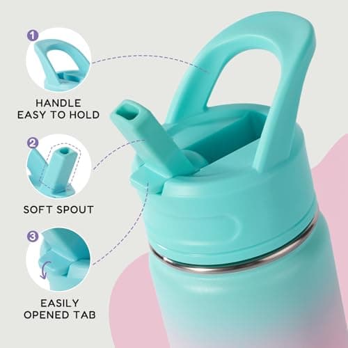Fijinhom Kids Water Bottle for School, 360ml/12oz, Toddler Water Bottles with Straws, Stainless Steel Vacuum Insulated Water Bottles for Boys&Girls, Leak-Proof, BPA-Free,Aurora — view 4