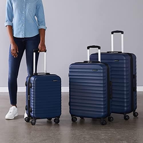 Amazon Basics Hard Shell Luggage Set (Small + Medium + Large) - Expandable ABS Travel Luggage with 4 Double Spinner Wheels - Scratch Resistant and Lightweight Construction - Navy Blue — view 6