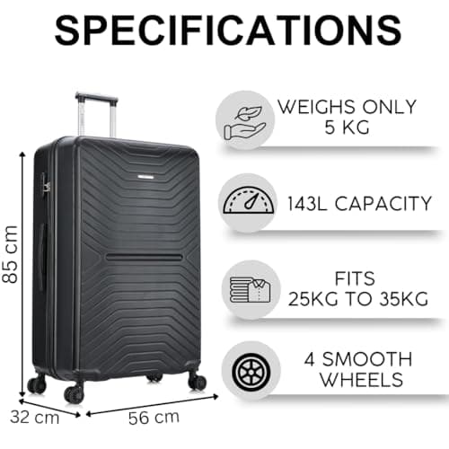FLYMAX XL 32" Extra Large Suitcase 4 Wheel Lightweight Luggage Hard Shell Check in Hold Travel ABS 143 Litre Capacity Travel Case with 3 Digit Combination Lock + Telescopic Handle Black — view 3