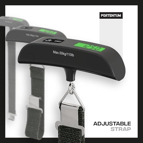 PORTENTUM Luggage scale digital with LCD display – Up to 110 lb – Automatic weight lock – Accurate suitcase weight for travel essentials – Suitcase weighing scales portable with temperature indicator — view 2