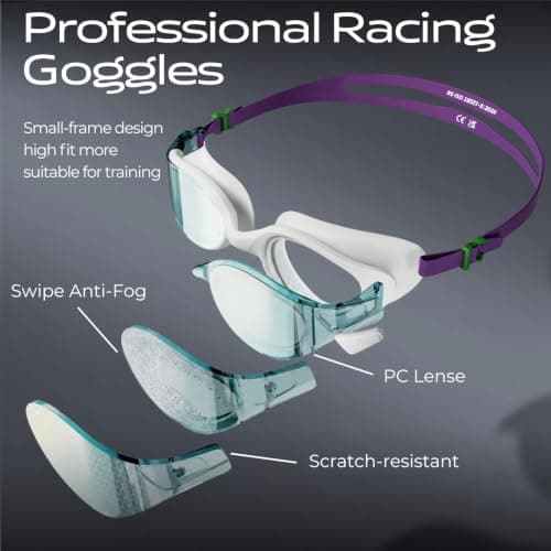 WATER TIME Adult Swimming Goggles with Wipe Anti-fog Leak-Proof, Purple — view 4