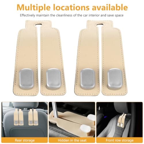 ANBEEISS 4 Pcs Beige Leather Car Seat Back Double Hooks — view 4