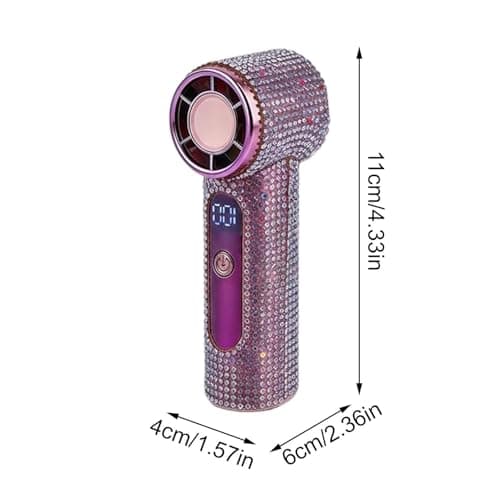 Fully Rhinestone Handheld Turbine Fan - Luxury Crystal-Encrusted Multi-Speed Portable Fan | Digital Display & USB Rechargeable Cooling Tool | Glamorous Pocket Mini Faņ — view 3