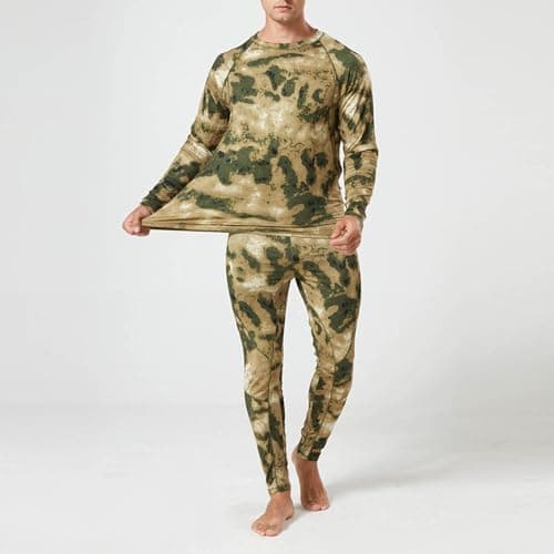 Generisch Men's Camo Outdoor Tight Breathable Sports Fleece Thermal Underwear Set, Army Green, XL — view 3