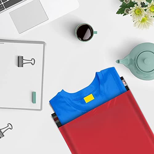 YUNJU 60 Mixed Mailing Postal Self-Seal Closure Plastic Bags - Envelopes for Posting Clothes, Postal, Packaging, Shipping Bags - Tempered Proof, Secure Medium Postage Bags - Mixed Sizes - Red — view 5