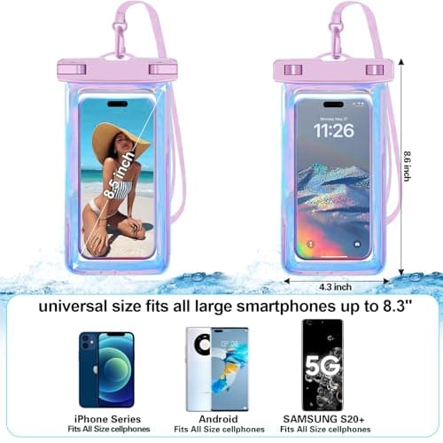Up to 8.3" 4 Pack Iridescence Universal Waterproof Phone Pouch, Large Phone Waterproof Case Dry Bag, Protection Level: IP68, Outdoor Sports for Apple iPhone,Samsung,and More, Iridescence 4 Pack — view 2