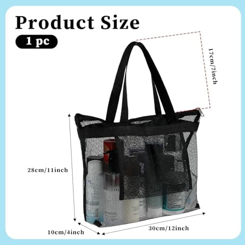 Mesh Shower Bag, Shower Caddy Portable Mesh Tote Bag with Zipper, Quick Dry Hanging Bath and Toiletry Organizer for College Dorms, Gym, Beach, Camping, Swimming, Yoga and Travel (1Pcs, Black) — view 2