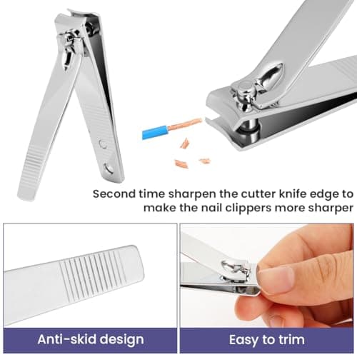 LOPHE Professional Manicure Set, 4pcs Portable Nail Clippers & Eyebrow Grooming Kit, Stainless Steel Nail Care Tools with Luxurious Leather Case for Travel & Home(Blue) — view 4
