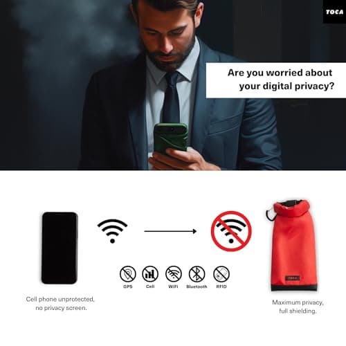 TOCA No Signal Sleeve - RFID Blocking Faraday Bag, Keyless Go & Smartphone/Laptop Protection, Data Privacy Shield, Water-resistant, Compact Red — view 2