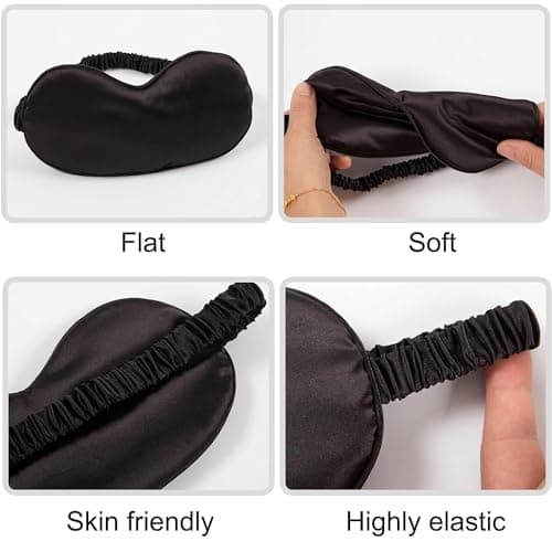 Black Silk Sleep Mask with Adjustable Strap - Luxurious, Comfortable Eye Mask for Deep Rest, Ideal for Travel and Home Use, Blocks Light Effectively — view 3