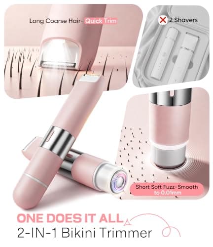 Bikini Trimmer Women 2-in-1 Facial Hair Remover for Women,USB-C Razors Woman,Dual Head Shaver Women with Smart Light for Intimate,Lady Shavers for Woman Pubic Hair for Lip Underarm Body,Travel Lock — view 3
