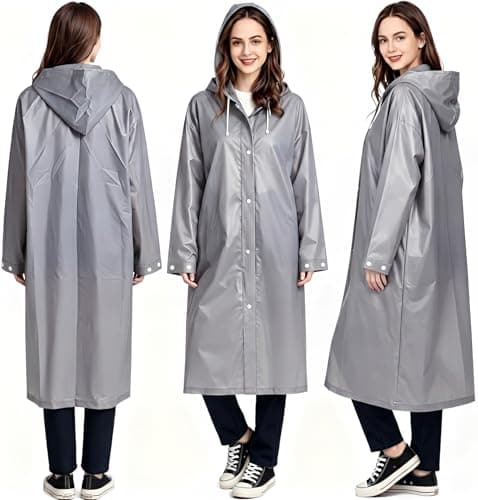 Rain Poncho for Adults, 2 Pieces Reusable Waterproof with Hoods and Sleeves — view 6