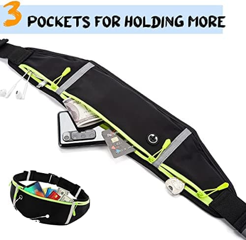LocoJoy Best Comfortable Running Belts with Reflective Strip that Fit All Phone Models and Fit All Waist Sizes for Running, Workouts, Cycling, Travelling Money Belt & More,Black — view 2