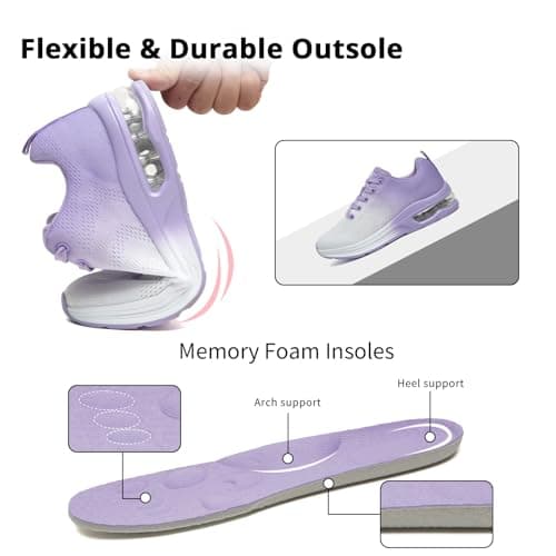 Womens Trainers Outdoor Running Shoes Air Cushion Athletic Walking Shoes Ladies Sneakers Breathable Mesh Sport Shoes Lightweight Tennis Shoes Workout Casual Jogging Shoes Purple — view 6