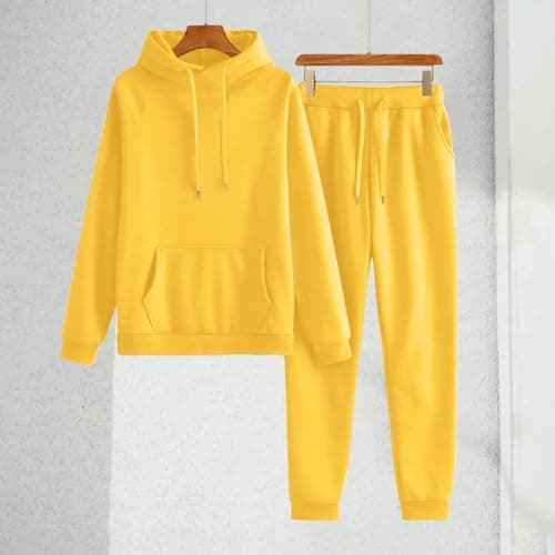 ziubauyke Womens Tracksuit Full Set Two Piece Long Sleeve Hoodie And Cuffed Sweatpants Outfits Lounge Wear Sets Ladies Fall Winter Co Ord Sets Solid Color Casual Travel Activewear Yellow — view 6