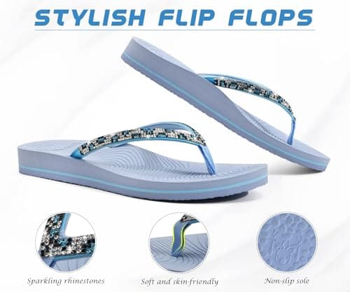 KuaiLu Women's Rhinestone Flip Flops Arch Support Yoga Mat Cushion Sandals — view 4