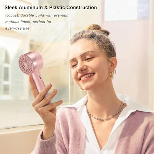 COZOME Handheld Fan, 7000RPM Turbo Portable Fan with 16H Battery, 4-Speed USB Rechargeable Mini Fan | Metal Alloy Pocket Fan, Travel Essentials for Outdoor, Travel, Office, Home | Summer Gift, Pink — view 6
