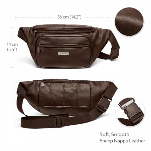 Woodland Leathers Genuine Leather Bum Bag, Durable Waterproof Waist Bag for Men and Women, Ideal for Travel, Festivals, Dog Walking, Fashion Bum Bag and Running Fanny Pack (Brown 6) — view 4