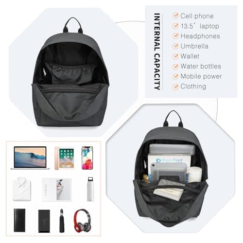 Kono Children's Backpack School Bag for Boys and Girls Lightweight Rucksack for Teenagers Students Bookbag Travel Casual Daypack Women Men (Dark Grey) — view 4