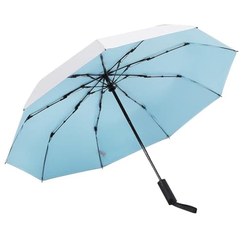 LIDOMPO UPF 50+ Travel Compact UV Umbrellas For Sun Protection Automatic Open Close Sun Umbrella UV Protection for Walking, Turquoise, 12.5 inches diameter, Classic