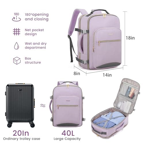 LOVEVOOK Carry On Backpack for Women, 40L Travel Backpack Womens Cabin Bag — view 2