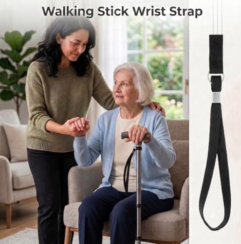8Pcs Walking Stick Wrist Strap - Elastic Walking Stick Accessories, Black — view 6
