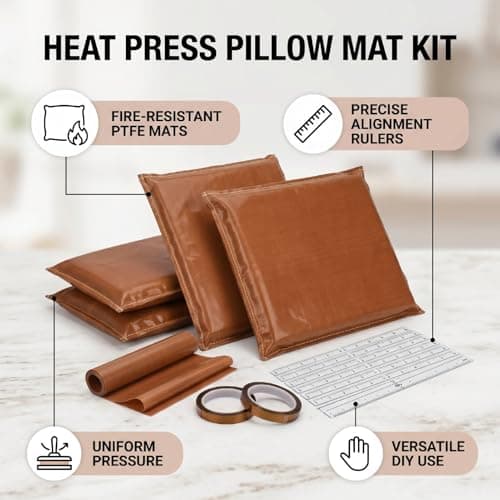 Bewinner 4PCS Heat Press Pillow Mat Kit DIY Accessories with PTFE Sheets, Heat Proof Tape, T-Shirt Alignment Rulers for Sublimation, Ironing, Screen Printing - Non-Stick, Reusable 15x12in — view 5