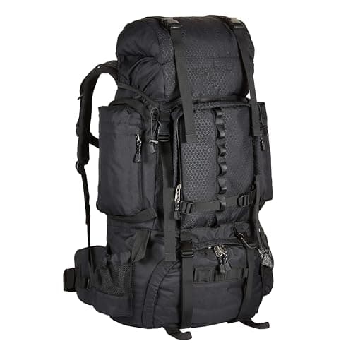 Amazon Basics Internal Frame Waterproof Hiking Backpack Rucksack with Rainfly, 75 L, Black