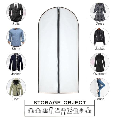 Clothes Covers Protector Bags Translucent Dustproof MothProof Anti-mite Breathable Zipper Dresses Bags Garment Bags Dress Suits Covers for hanging Clothes Wardrobe Storage Suit Carriers 6 PCS 60*100cm — view 4
