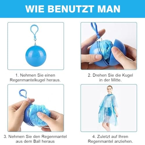 dogmoon Disposable Emergency Rain Ponchos, 5 PCS Waterproof Raincoats Packaged in Keychain Ball with Hook, Disposable Rain Poncho with Hoods for Camping Cycling & Outdoor Activities(5 Color) — view 4