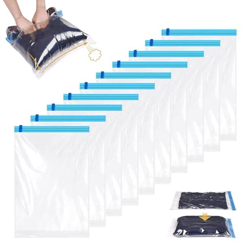 Vacuum Bags for Travel – 10PCS Hand-Roll Compression Storage Bags, 40x60cm, Durable and Reusable, Space-Saving, No Pump Required, Ideal for Clothes, Blankets, and Travel Storage