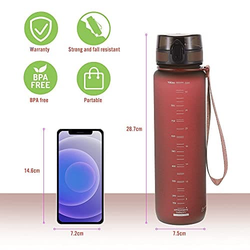 PROIRON Water Bottle 1L for Bike, Running, Cycling, Gym, Leak Proof Sports Water Bottles with Flip Top Lid, Filter & Protein Shaker Included, Red — view 5