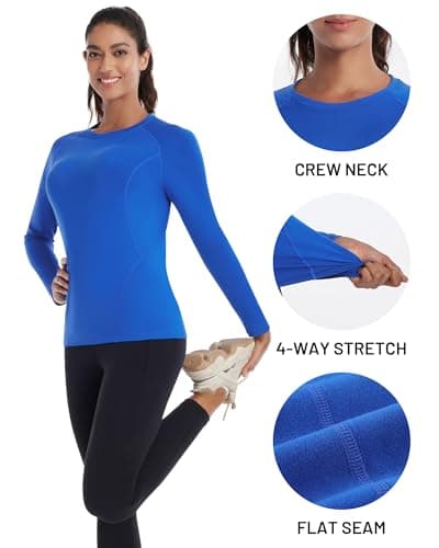 Runhit Thermal Tops Womens Long Sleeve Fleece Lined Compression Shirt Soft Warm Base Layer Moisture Wicking Sports Underwear for Ski, Running Gym Workout Royal Blue M — view 3