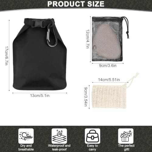 lafo Travel Soap Bag Waterproof Leakproof Travel Soap Case with Soap Lathering Bag and Carabiner, Portable Sealed Storage Bag Quick Dry Soap for Travel, Camping, Outdoor (black) — view 3