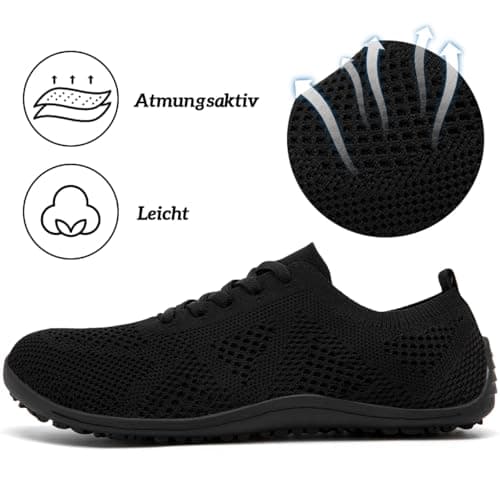 UROMGV Barefoot Shoes for Women Walking and Sports Shoes with Zero Drop Sole Running Shoes Casual Slippers Breathable Soft Fashionable Slippers, All black, 8 UK — view 5