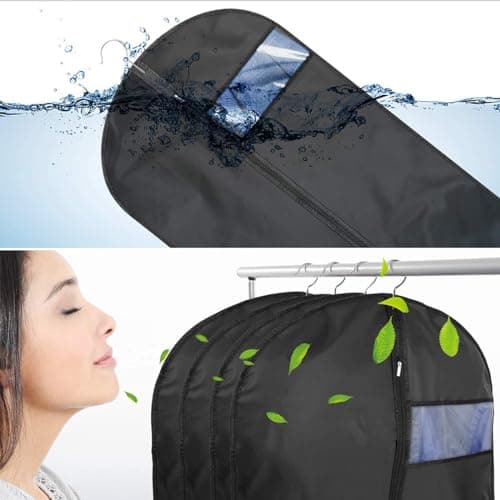 XIANTIAN Clothes Protector Bags Dustproof Clothes Covers Moth Proof Coat Covers with Zip， (Set of 5) Foldable Washable Clear Lightweight Garment Bags (black, 60x150) — view 6
